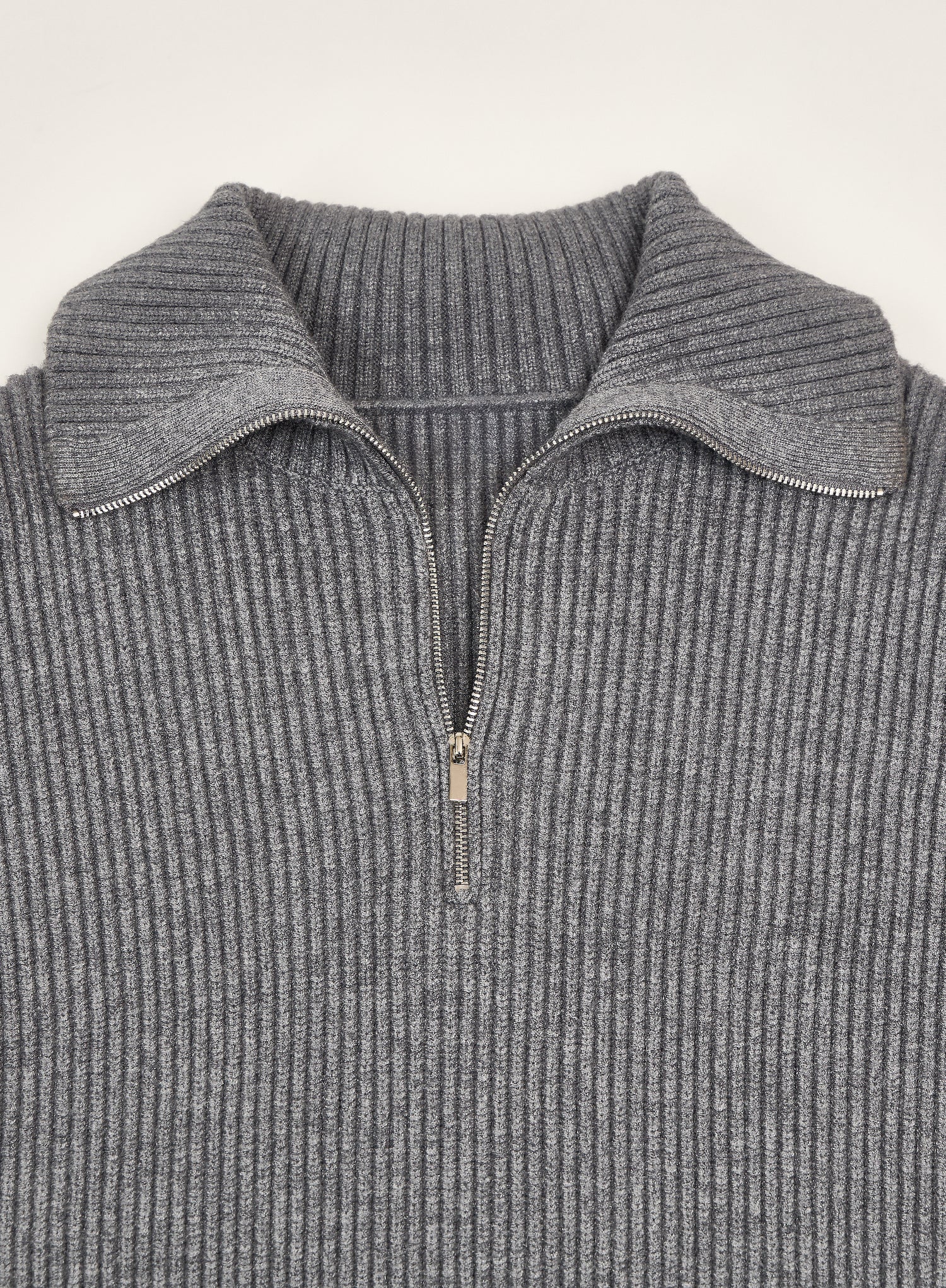 Light Grey Knitted Oversized Collar Zip Jumper